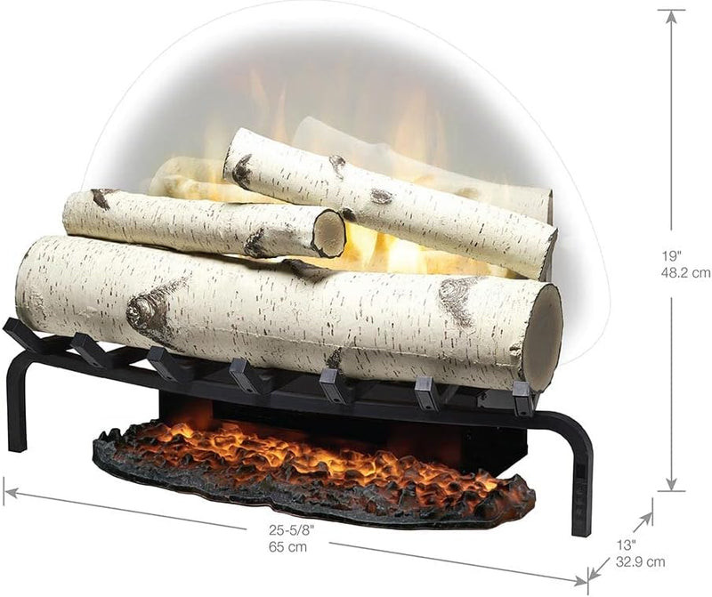 Dimplex X-RLG25BR Electric Fireplace: Birch Log Insert + Ash Mat (SKU: RLG25BR)