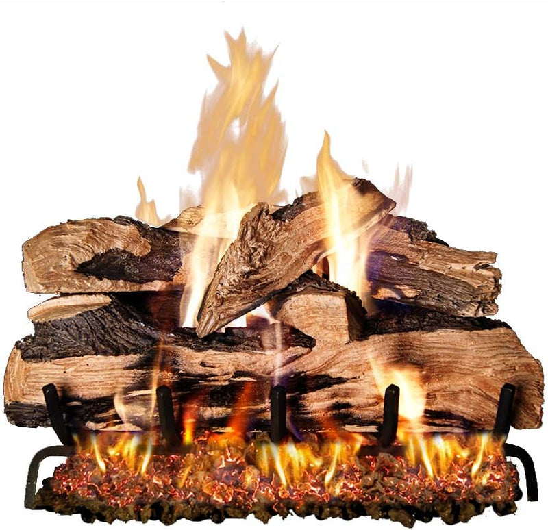 Peterson Real Fyre 24-inch Split Oak Designer Plus Log Set with Vented G45 Dual-Flame Burner w/Auto Safety Pilot Control Valve (Propane Gas) - SKU: SDP-24 + G45-24P