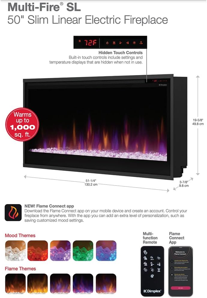 Dimplex 50 Inch Slim Built-in Linear Electric Fireplace | PLF5014-XS