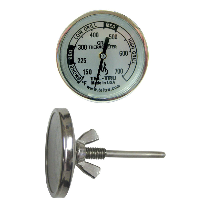 Tel-Tru BQ100 Barbecue Grill Thermometer, 1-3/4" Dial, 2.13" Stem, 150/700°F - SKU BQ100