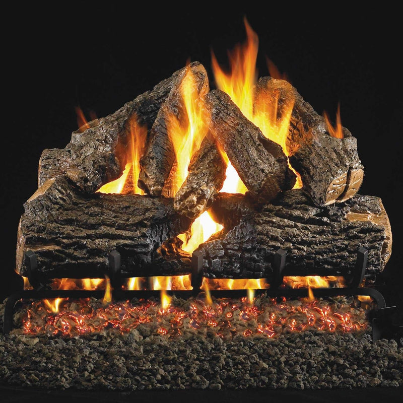 Peterson Real Fyre 24-inch Charred Oak Log Set With Vented Natural Gas Ansi Certified G46 Burner - Variable Flame Remote