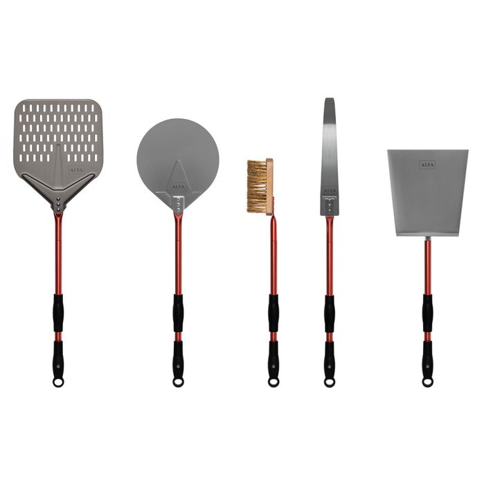 ALFA AC-5PSET48 48-Inch Large Pizza Peel, Turner, Brush, Rake, and Shovel Set