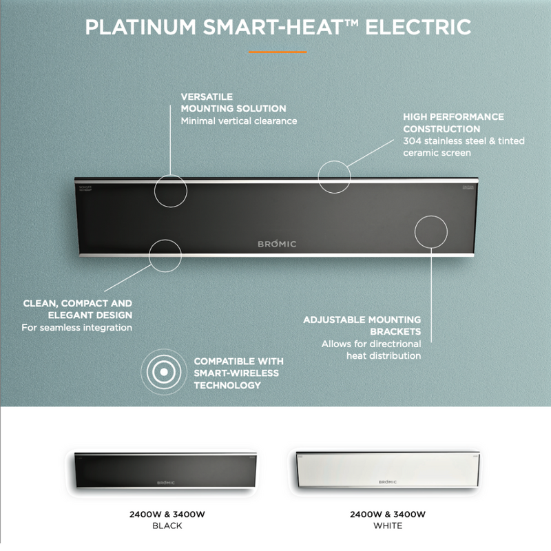 Bromic Platinum Smart-Heat - 50" 3400W Electric Outdoor Patio Heater, White - BH0320008