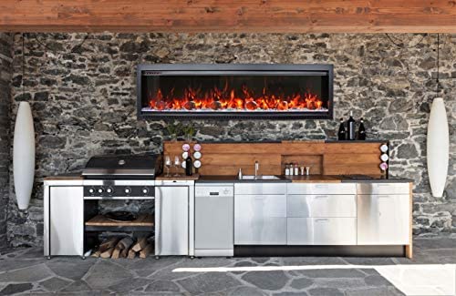 Amantii SYM-60-BESPOKE Symmetry Series Bespoke 60-Inch Built-in Electric Fireplace with Remote, Ember Media, Black Steel