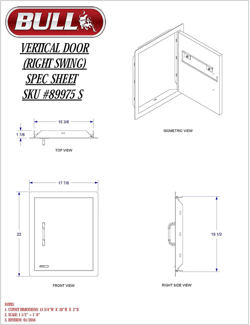 BULL Vertical Access Single Door, Stainless Steel - Bull 89975