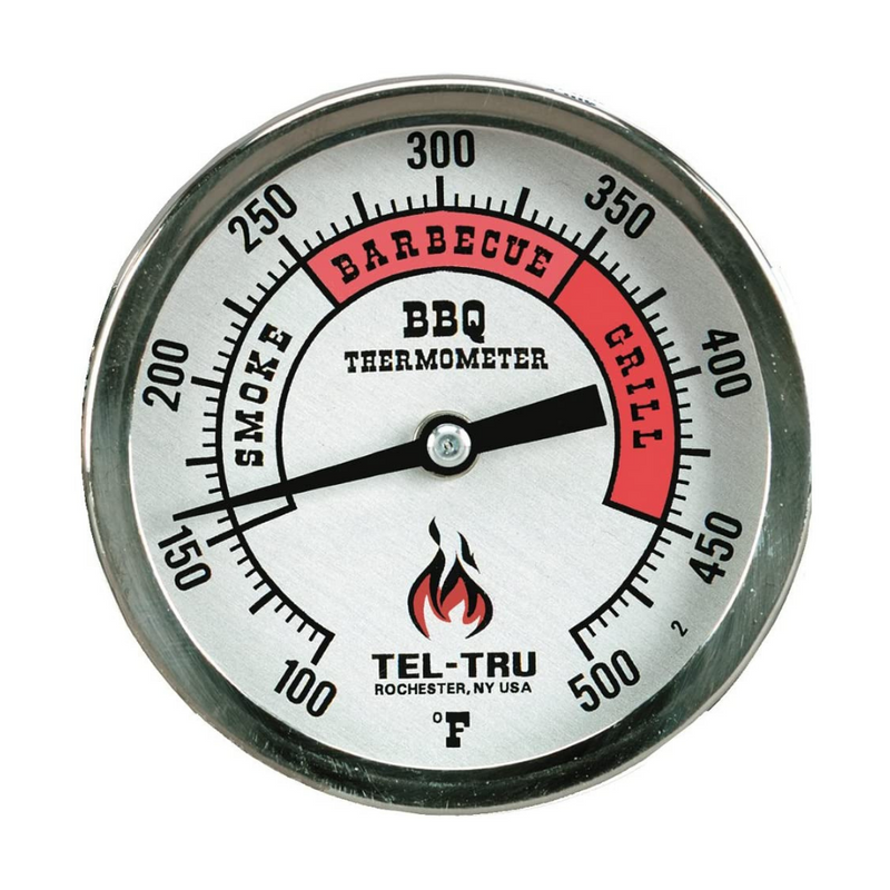 Tel-Tru BQ300 Barbecue Thermometer, 3 inch Aluminum Zoned dial, 2.5 inch stem, 100/500 Degrees F
