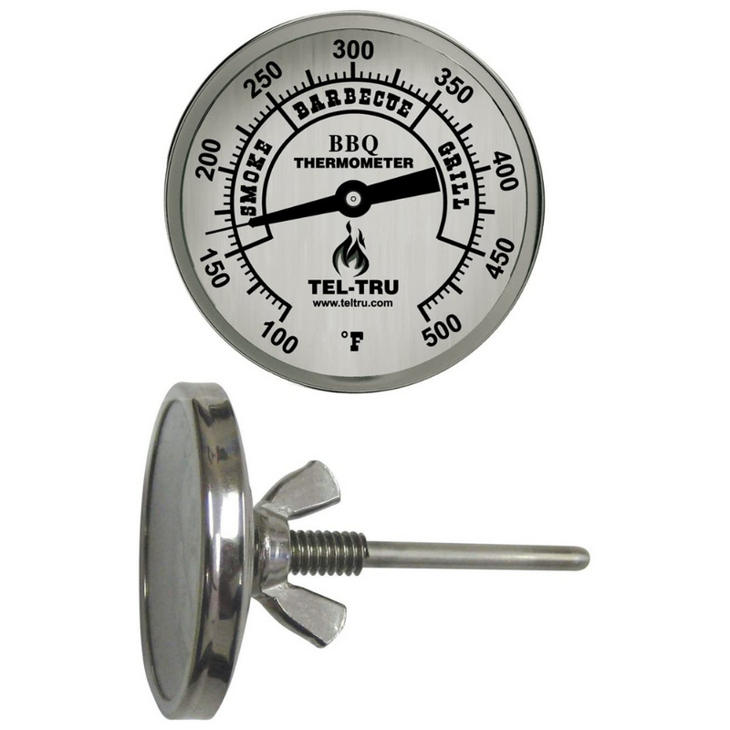 Tel-Tru BQ225 Barbecue Thermometer, 2 inch Aluminum dial, 2.5 inch stem, 100/500°F