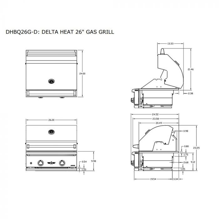 Delta Heat Outdoor Gas Grill 26 inches, Propane and Natural Gas (Option Available) DHBQ26G